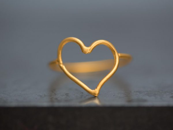 Χειροποίητο Ασημένιο Επίχρυσο Δαχτυλίδι Περίγραμμα Καρδιάς