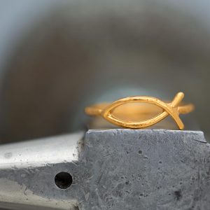 Χειροποίητο Ασημένιο Επίχρυσο Δαχτυλίδι Ψαράκι ΙΧΘΥΣ