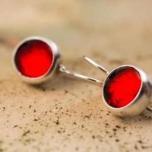 Χειροποίητα Ασημένια Μικρά Σκουλαρίκια Παστίλιες Κοκκινες της φωτιάς