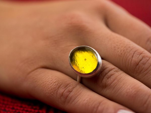 Χειροποίητο Ασημένιο Μεγάλο Δαχτυλίδι Κίτρινη Λεμονί Παστίλια