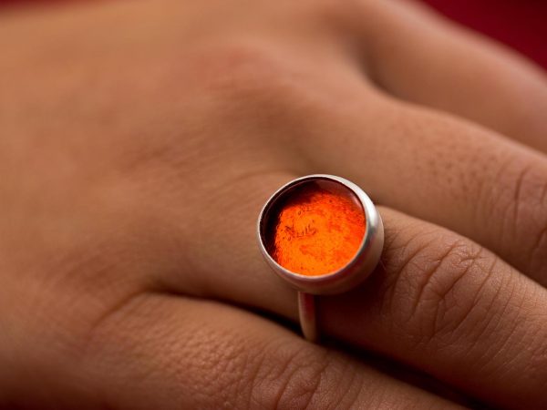Χειροποίητο Ασημένιο Μικρό Δαχτυλίδι Πορτοκαλί Παστίλια