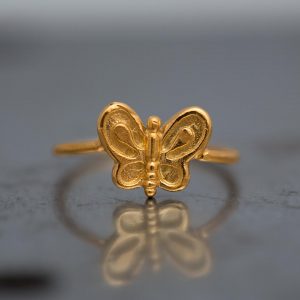 Χειροποίητο Ασημένιο Επίχρυσο Δαχτυλίδι με Μικρή Πεταλούδα
